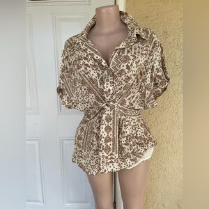 Miss Me Brown and Cream Button Down Shirt